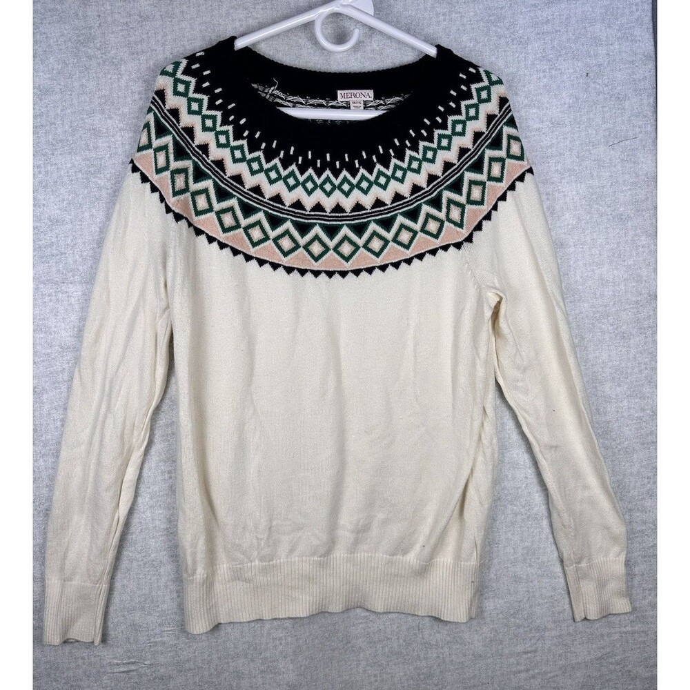 Merona FairIsle Sweater Ivory Multi Color Womens Size XXL Cotton Blend